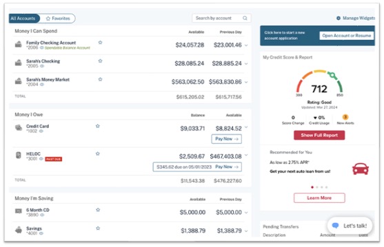 Apiture Consumer Banking screen